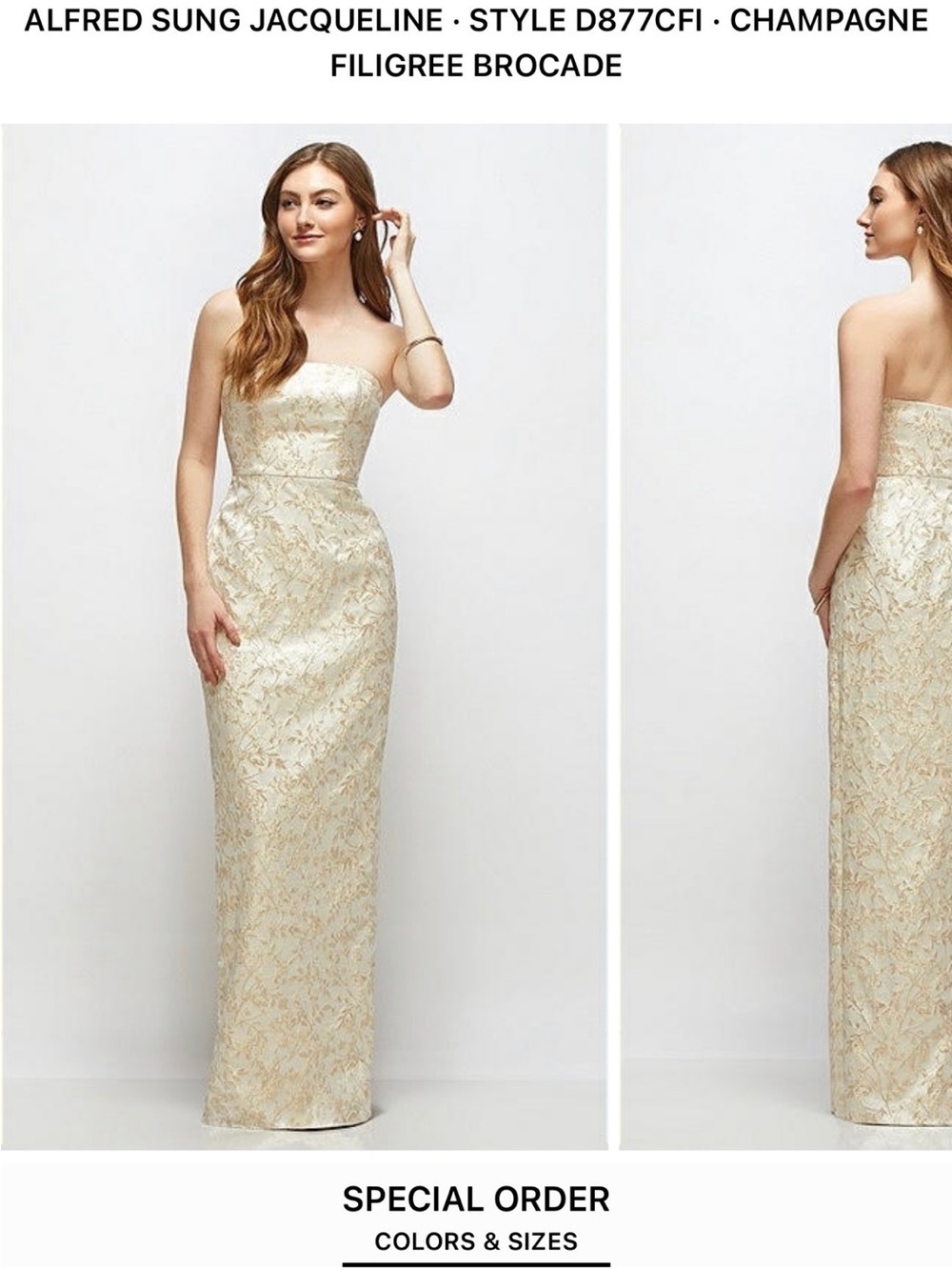 ALFRED SUNG JACQUELINE Champagne Brocade Evening Gown SIZE 14 NEW
